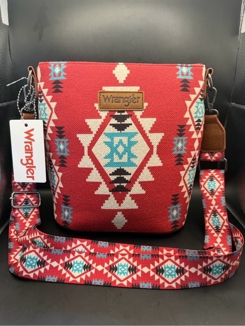 Wrangler Red Southwestern Aztec Canvas Crossbody Bag NWT